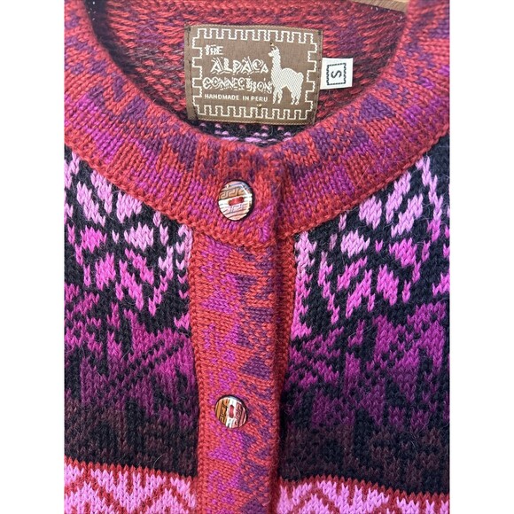 Vintage Alpaca Connection Nordic Knit Cardigan Vibrant Pink Purple Sweater Small - Picture 3 of 9